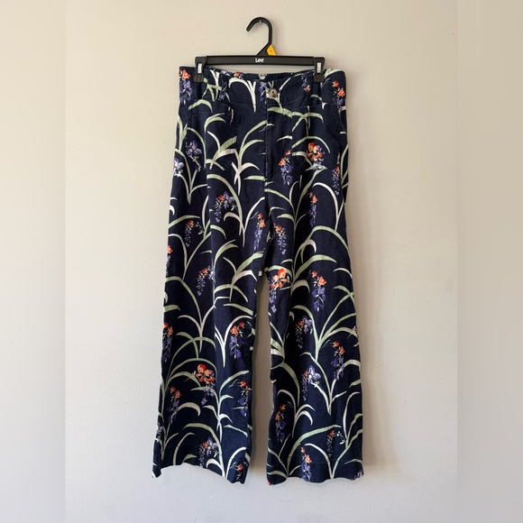 Anthropologie Pants - Anthropologie Maeve The Collette Navy Floral Wide-Leg Linen Pants